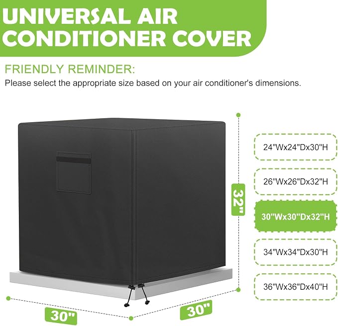 Central Air Conditioner Cover for Outside Units, AC Covers for Outside,Waterproof & Windproof Outdoor AC Units Cover, Black (30''x30''x32'')