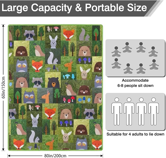 Supfitness Extra Large Picnic Blankets Waterproof Foldable (60"x 80") Boho Beach Blanket Waterproof Sandproof,3-Layer Thicking Mat Outdoor Packable Camping Blanket