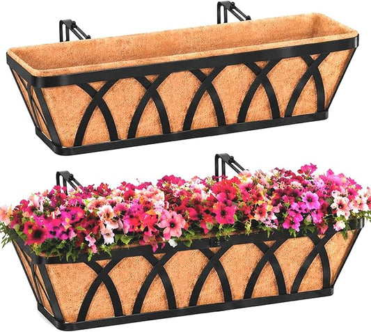 HKZ Deck Balcony Railing Planter Window Boxes - 2 Pack 30 Inch Planter Box, Balcony Planters Railing Hanging, Window Boxes Outdoor Fence Planters