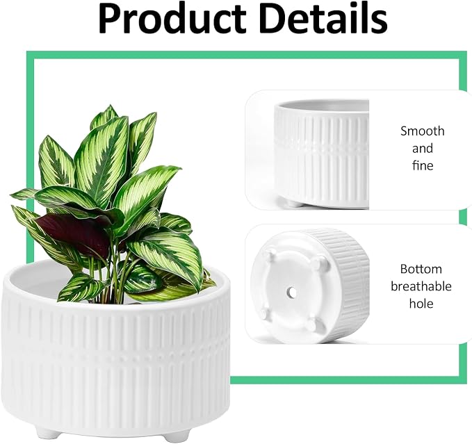 OXART Ceramic Plant Pots Indoor Pot Set with Drainage Holes, 12/9.6/8/inch Ceramic Planters Pots for Plants, Large Flower Pot for Plants Lilies, Cacti, Succulents, Snakes, and Pothos, White