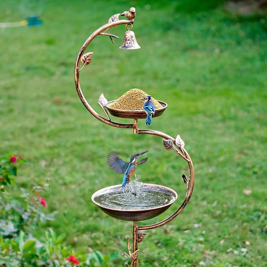 HOUYANG 44" H Cast Iron Bird Baths for Outdoors with Metal Bird Feeder,Vintage Metal Bird Bath Bowl Garden Lawn Yard Decorations