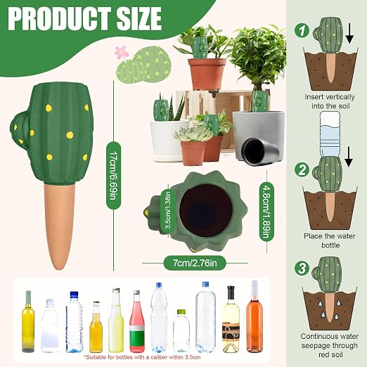 Terracotta Watering Spikes, 4 Pack Plant Watering Devices Self Watering Spikes Vacation Clay Watering Stakes Garden Plant Watering Globes for Indoor & Outdoor Plants