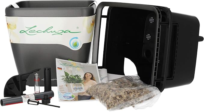 Lechuza Quadro LS 43 Charcoal Metallic, Self-Watering Square Planter, H15.4 L16.9 W16.9 in