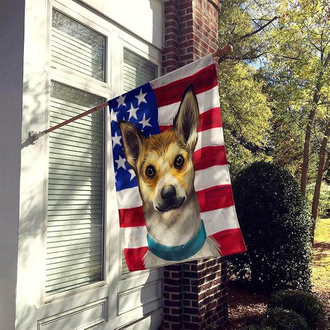 Caroline's Treasures CK6632CHF Norwegian Lundehund Dog American Flag House Flag Large Porch Sleeve Pole Decorative Outside Yard Banner Artwork Wall Hanging, Polyester, House Size, Multicolor