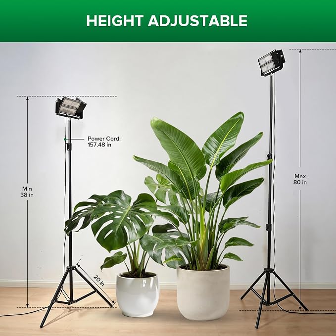 SANSI Grow Lights for Indoor Plants, 100W Dimmable Plant Lights for Indoor Growing, IP65 Full Spectrum High PPFD 38"-80" Adjustable Tall Standing Grow Light with Auto On/Off Timer Remote Control