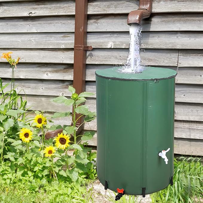 Collapsible Rain Barrel, 132 Gallon Portable Rainwater Collection System, Rain Catcher Barrel, Water Storage Tank with Two Spigots and Overflow Kit, Rain Water Barrel Collector for Garden, Green