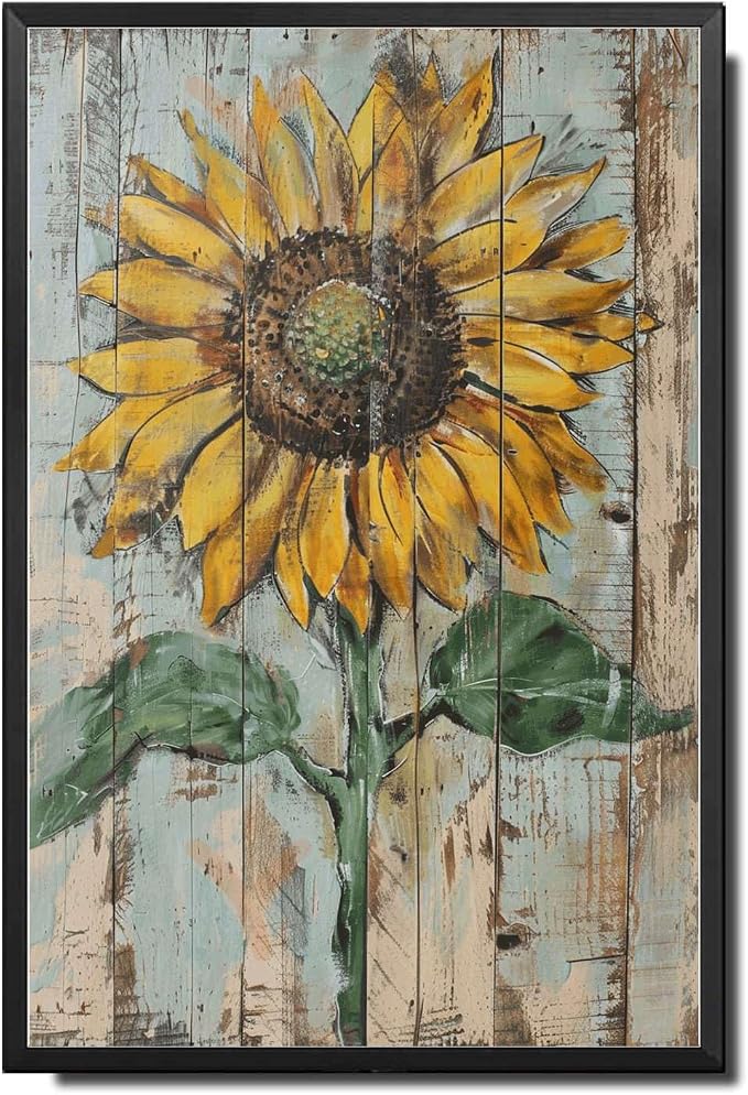Metal Sign Tin Sign Vintage Bright Yellow Sunflower Tin Sign for Vintage Shabby Chic Interiors Weathered Texture Displays and Metal Garden Sign for Home Decor 12×16 Inches with Metal Frame