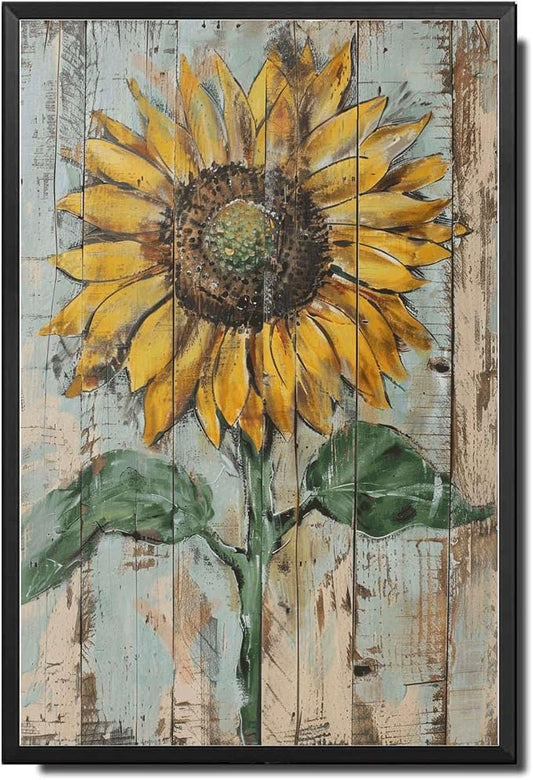 Metal Sign Tin Sign Vintage Wall Art Bright Yellow Sunflower Tin Sign for Vintage Shabby Chic Interiors Weathered Texture Displays and Metal Garden Signs for Pub 6×8 Inches with Metal Frame
