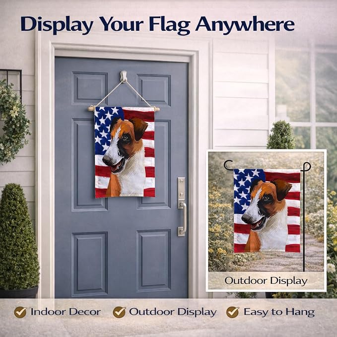 Caroline's Treasures CK6528GF Fox Terrier Smooth Dog American Flag Garden Flag Mailbox Flag Decorative Yard Flag Banner Outside Patio Artwork Yard Flower Beds, Garden Size, Multicolor