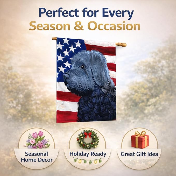 Caroline's Treasures CK6453CHF Bouvier des Flandres American Flag House Flag Large Porch Sleeve Pole Decorative Outside Yard Banner Artwork Wall Hanging, Polyester, House Size, Multicolor