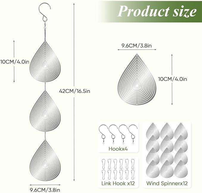 Stainless Steel Bird Deterrents for Outside, Reflective Wind Spinners | Reflective Stainless Steel Bird Scare Discs with 360° Swivel Hooks, 3D Hanging Bird Repellent for Garden, Patio, Balcony