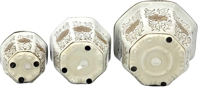 Galt International Brown & White Floral Porcelain Ceramic Decorative Flower Pot 8"/6"/4.5" Garden Pots Chinese Asian Design - Set of 3 Brown & White Fluted