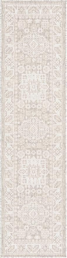 Unique Loom Outdoor Aztec Collection Area Rug - Chalca (2' x 7' 10" Runner, Light Gray/ Ivory)