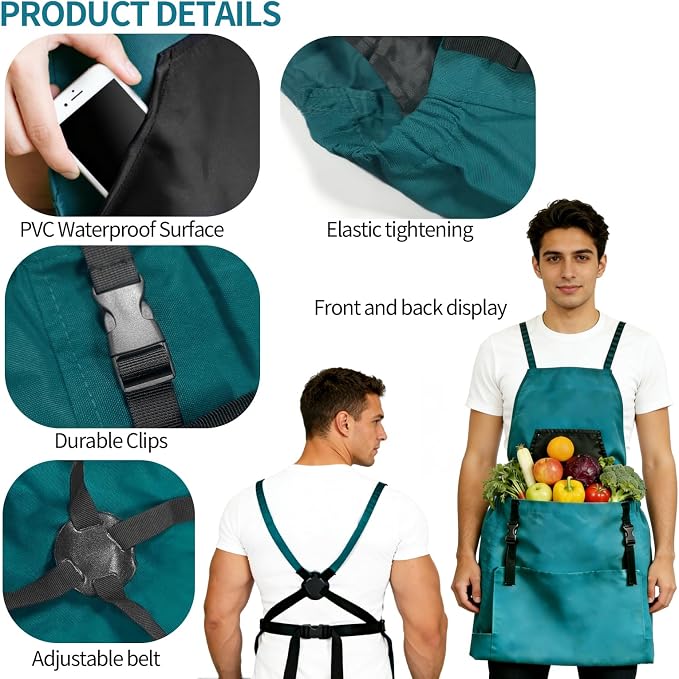 Gardening Apron with Pockets - 600D Waterproof Cross Back Apron for Women, Equipped with Pruning Shears & Gardening Gloves, Ideal for Harvesting, Pruning & Yard Work, Garden Gift