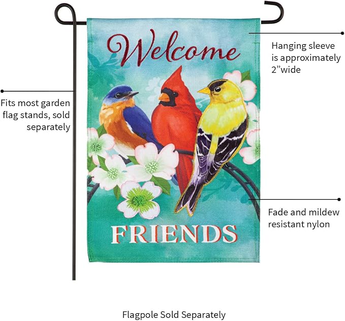 Evergreen Flag Welcome Friends Burlap Spring Garden Flags 12x18 double sided | Small Garden Flags For Outside | Welcome Spring Flag Décor for Yards Porch Gardens