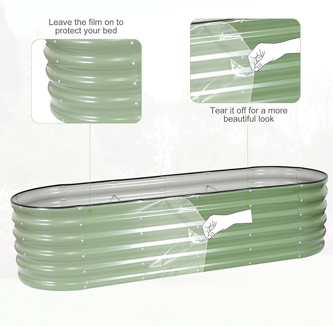 Galvanized Raised Garden Bed Outdoor- Raised Beds for Gardening| Metal Planter Box, Steel Raised Garden Bed Kit with Safety Edging and Gloves for Vegetables, Flower, Herbs (6x2x1.4FT, Green)