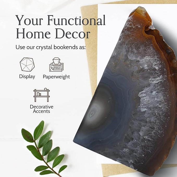 Nature's Decorations Natural Agate Bookends - A-Quality Large Heavy Duty Geode, Earth Tone & Neutral Stone Decor, Crystal Gift, 1 Pair (4-6 lbs)