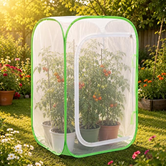 Pop Up Plant Tent, Zippered Mesh Grow Cage for Garden Pest Protection, Durable Reusable Plant Cover for Vegetables Fruits Flowers Against Birds & Insects for Outdoor Indoor Plants(16 x 16 x 24 Inches)