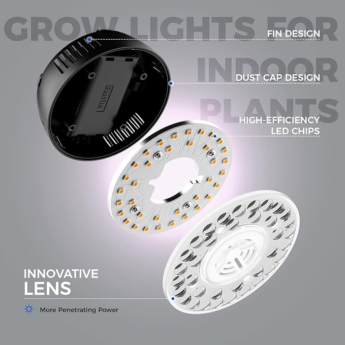 Barrina Orbgrow OG09 Puck Grow Light with Timer, Pinkish White 36W(4 x 9W, 540 Watt Equiv), Full Spectrum Plant Light for Indoor Plants, Magnetic & Linkable, 5 Levels Dimmable, 4 Packs, Black