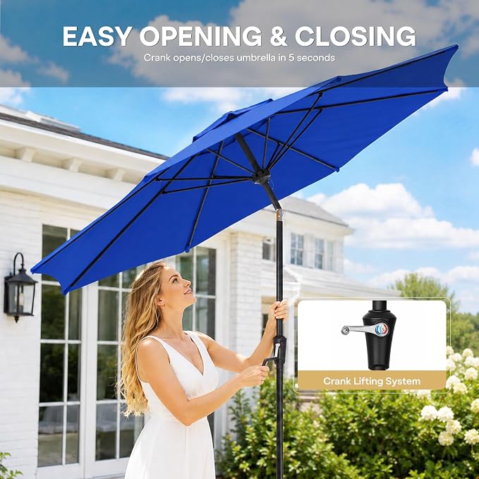Sannwsg Outdoor Patio Umbrella,Table Umbrella with Push Button Tilt and Crank,Market Umbrella with 8 Sturdy Ribs,Yard Umbrella