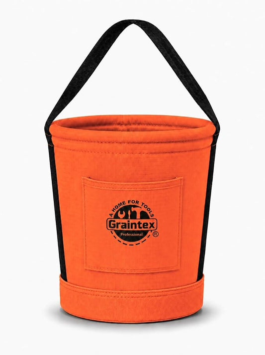Graintex Tapered Canvas Bucket 12"x10"x15", Utility Tool Bucket One Inside Pocket, Reinforced Base & Carry Handle, Ripstop Canvas, Multi-Purpose Bag for Jobsite & Home Use for Tool Storage Solutions