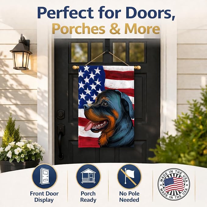 Caroline's Treasures CK6677CHF Rottweiler Dog American Flag House Flag Large Porch Sleeve Pole Decorative Outside Yard Banner Artwork Wall Hanging, Polyester, House Size, Multicolor