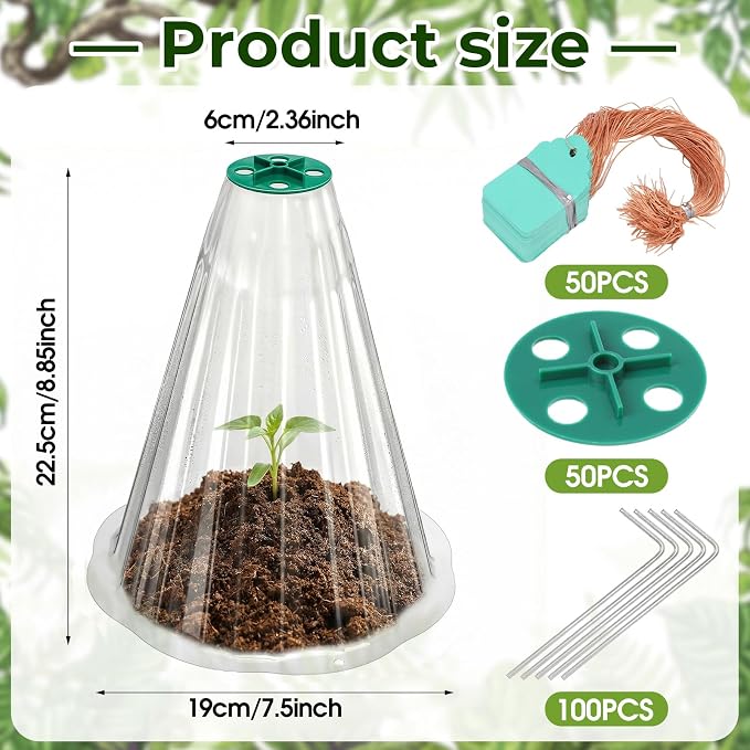 Cloches for Plants, Transparent Plant Covers, Garden Cloches with Humidity Domes, Securing Pegs and Plant Labels, Reusable Plant Protectors from Animals Plant Bell Cover (Transparent-50pcs-S)