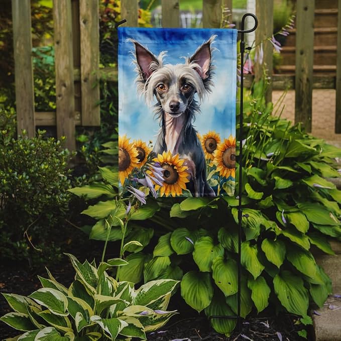 Caroline's Treasures DAC6053GF Chinese Crested in Sunflowers Garden Flag Mailbox Flag Decorative Yard Flag Banner Outside Patio Artwork Yard Flower Beds, Garden Size, Multicolor