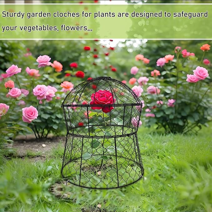 Garden Cloches for Plants 2 Pack Metal Plant Protectors from Animals Chicken Wire Cloche Updated Plant Cages for Outdoor Plants Vegetables Seedlings 13" D x 14" H