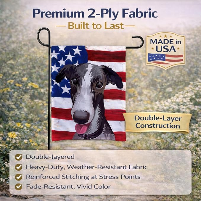 Caroline's Treasures CK6651GF Polish Greyhound Dog American Flag Garden Flag Mailbox Flag Decorative Yard Flag Banner Outside Patio Artwork Yard Flower Beds, Garden Size, Multicolor
