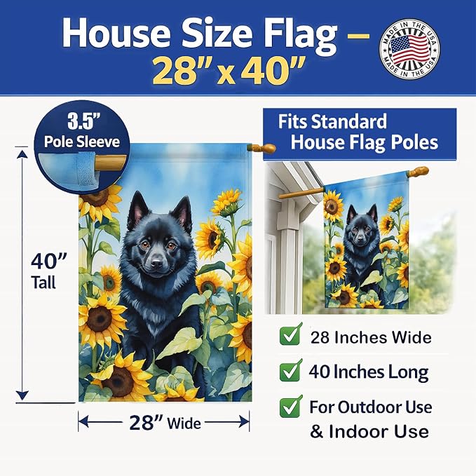Caroline's Treasures DAC6155CHF Schipperke in Sunflowers House Flag Large Porch Sleeve Pole Decorative Outside Yard Banner Artwork Wall Hanging, Polyester, House Size, Multicolor