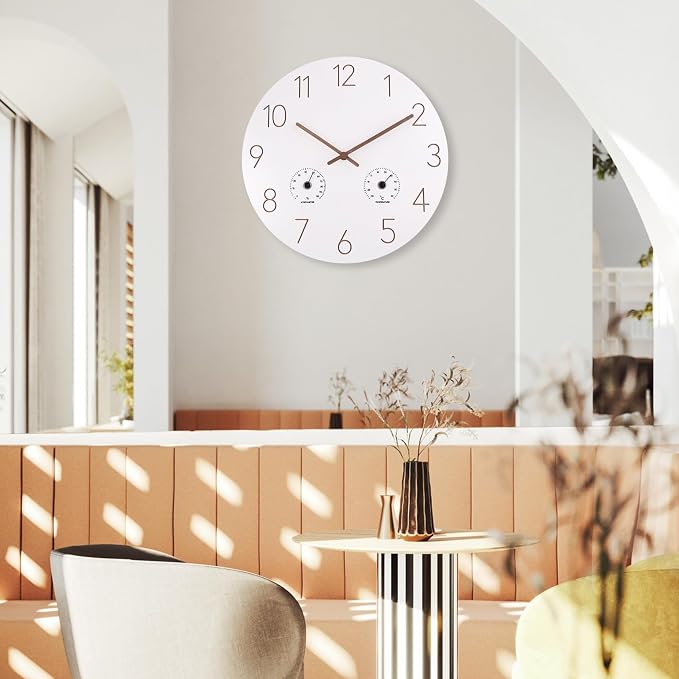 14 Inch Wall Clock, Wooden Frame Wall Clocks Decorative for Kitchen Living Room Bedroom Housewarming