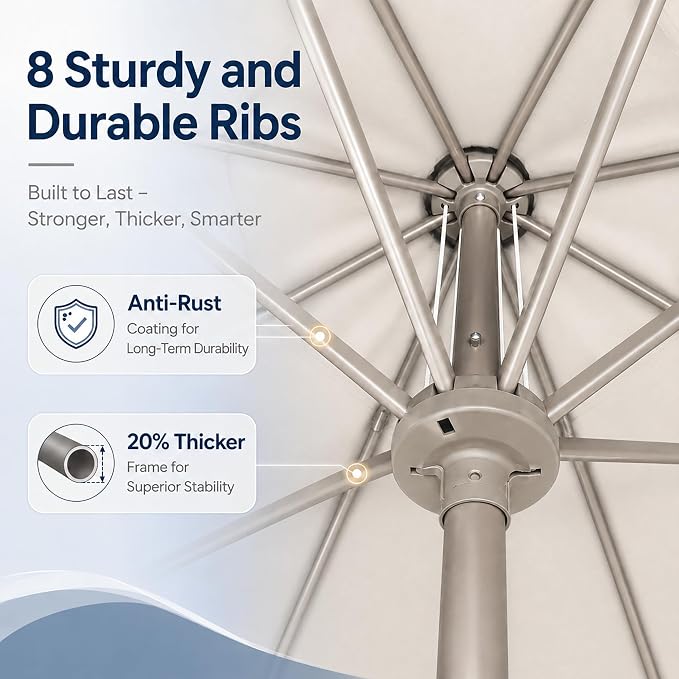 9FT Patio Umbrella, Outdoor Table Umbrella with Rope Pulley Lift, 3 Adjustable Heights, Market Umbrellas for Backyard, Pool and Deck, UPF50+