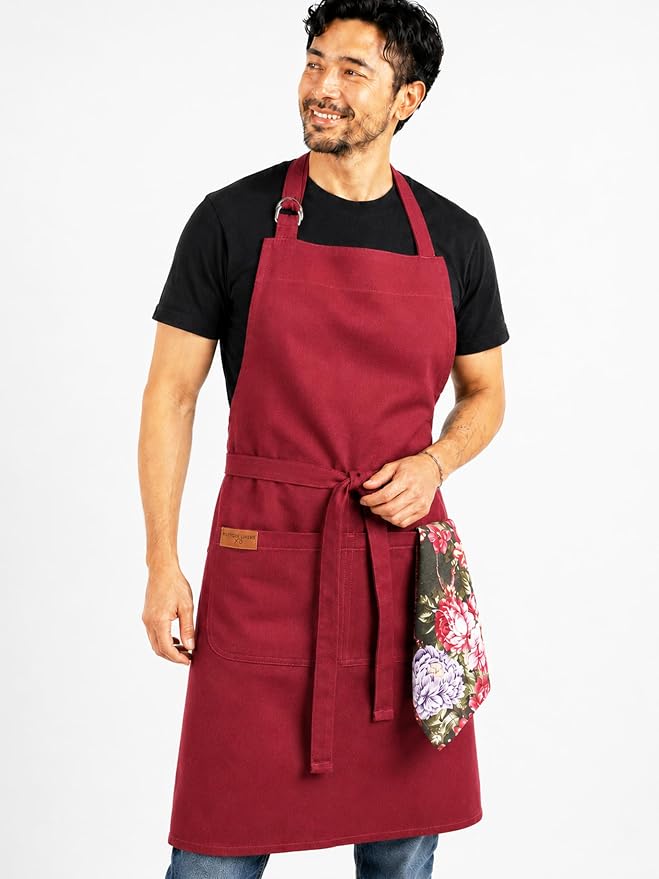 100% Cotton Kitchen Apron with 2 Pockets – Adjustable Chef Apron for Cooking Baking BBQ – Unisex Apron