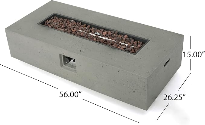 GDFStudio Christopher Knight Home Aidan Outdoor Rectangular Fire Table with Tank Holder, Light Gray