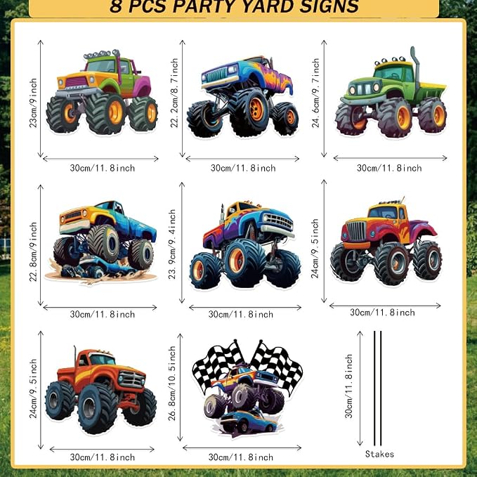 SUPERDANT 8Pcs All Terrain Vehicle Yard Sign with 16 Stakes Boy Party Lawn Decorations Motor Vehicles Party Waterproof Sign Yard Outdoor Lawn Decorative Sign for Garden Lawn Decoration
