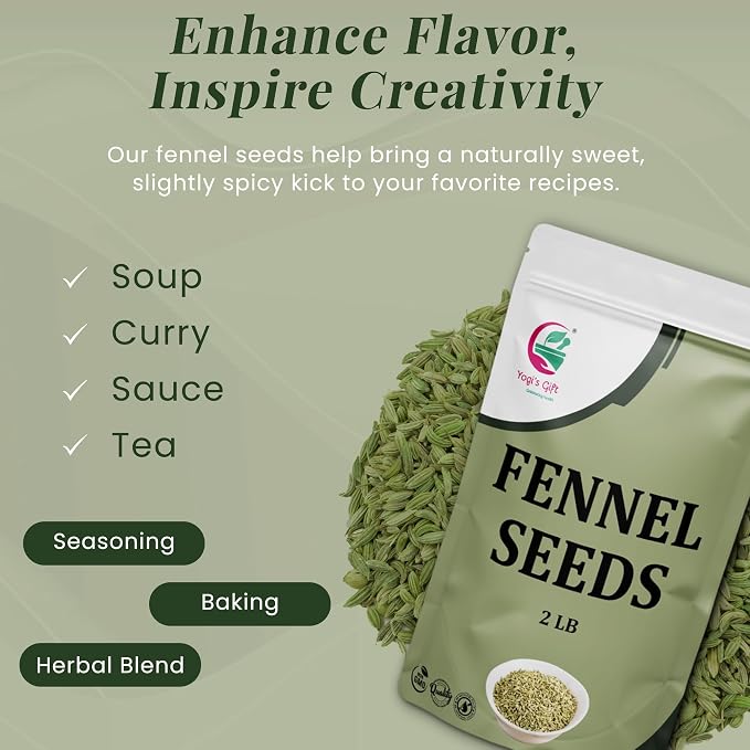Fennel Seeds 2 LB, 100% Pure & Natural Whole Fennel, Premium Quality Spice for Cooking & Tea, Fresh & Aromatic, 2LB Bulk Pack - By Yogi’s Gift®