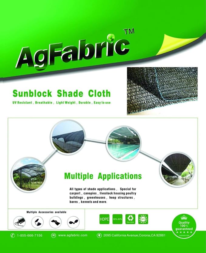 Agfabric 12 X 20ft 50% Shade Cloth Sun Shade Fabric Sunblock Shade Cloth Cover with Clips for Plants, Black