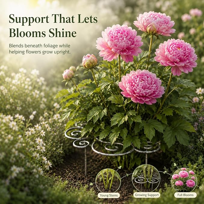 Metal Plant Support Ring for Garden, Peony Cages and Supports, Grow-Through Peony Cages Ring Supports for Natural Upright Flower Growth, Plant Rings for Outdoor Plants Indoor Pots (Large（17.32*17.32）)