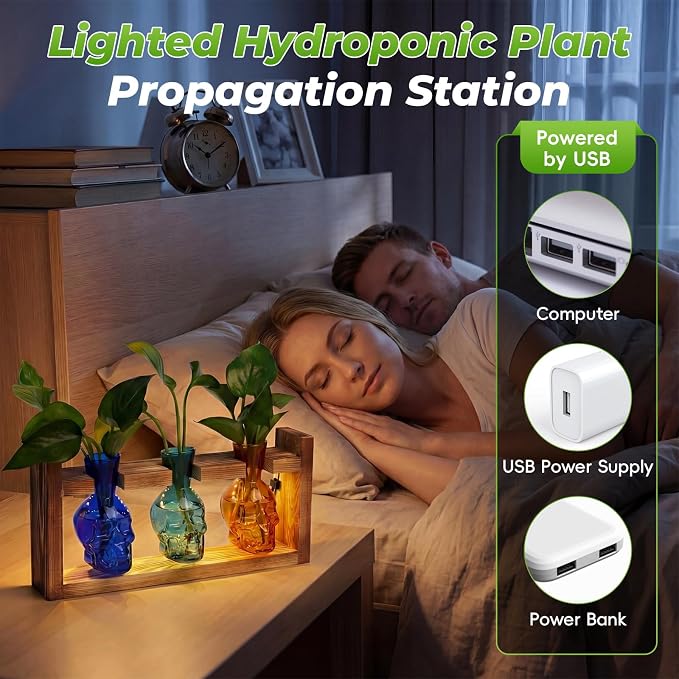 Skull Plant Propagation Station with LED Lights - Halloween Decor Skull Planter, Hydroponics Pot for Office, Unique Gifts for Women & Plant Lovers(3*Mixed Color)