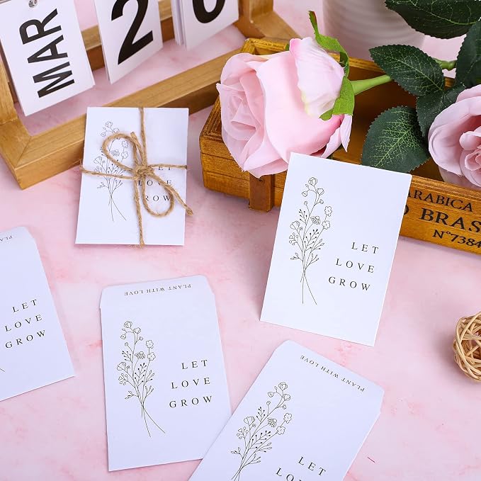 Whaline 200 Pack Wedding Favor Packets Let Love Grow Self-Adhesive White Envelope Minimalist Storage Packets for Wedding Garden Office Gift Party Supplies, 3.5 x 2.4 Inch