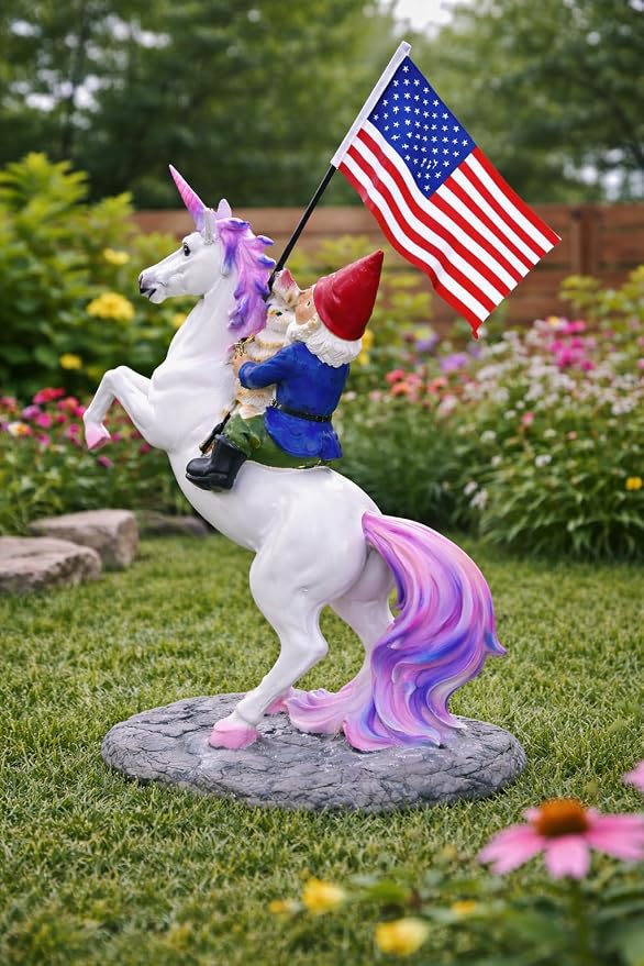 Funny Guy Mugs Garden Gnome Statue - The Ultimate Trio: Cat, Gnome & Unicorn Statue - Indoor/Outdoor Garden Gnome Sculpture for Patio, Yard or Lawn