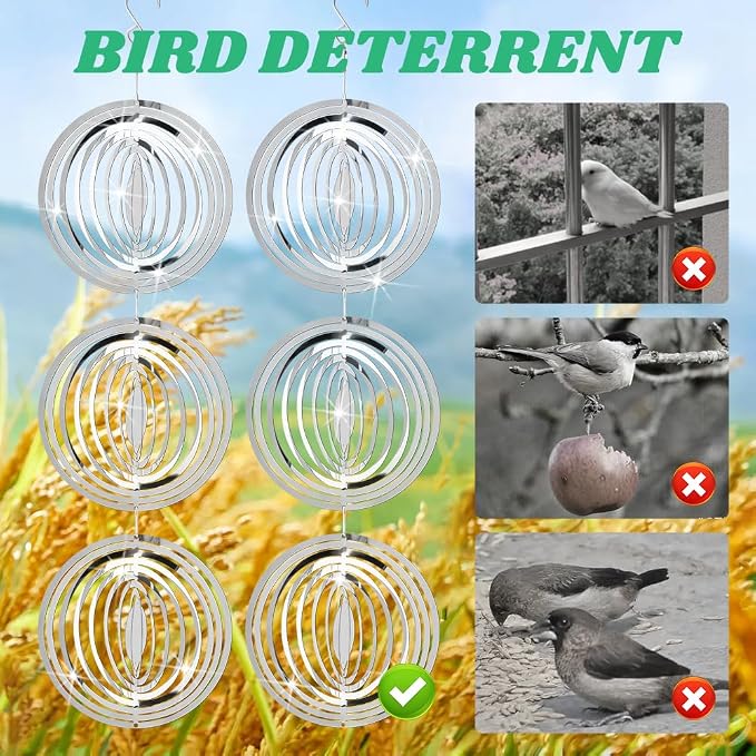 Reflective Bird Scare Discs, 12 PCS Bird reflectors to Keep Birds, Pigeon, Woodpecker Away, Double-Sided Mirror Reflectors for Outdoor Garden Decor