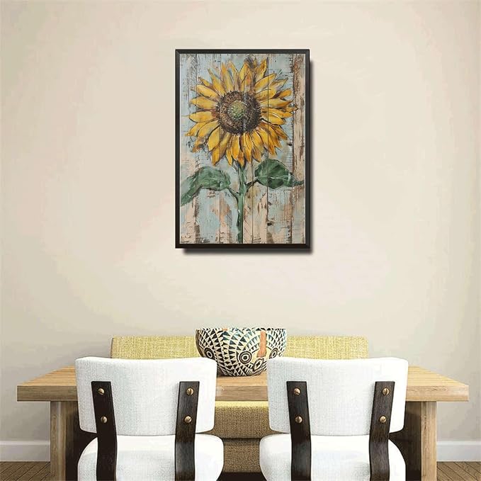 Metal Sign Tin Sign Vintage Bright Yellow Sunflower Tin Sign for Vintage Shabby Chic Interiors Weathered Texture Displays and Signs for Garden for Home Decor 8×12 Inches with Metal Frame