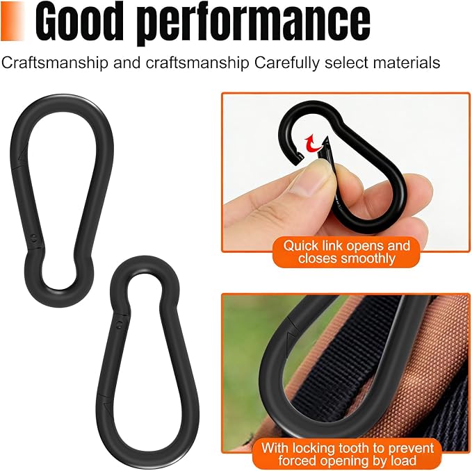 Heavy-Duty Carabiner Clip 1.57"–5.5", Black/Silver Spring Snap Hook, Quick Link Keychain Clip for Keys, Swing Set, Camping, Fishing, Hiking & Traveling (120–1350 lbs)