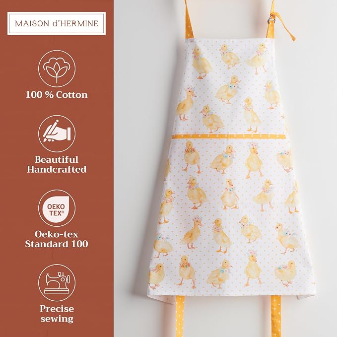 Maison d' Hermine Aprons for women with Pocket 100% Cotton (27.50"x31.50") | Adjustable Neck Strap & long ties Apron Men Chef Wedding Cooking Gardening Server Maid
