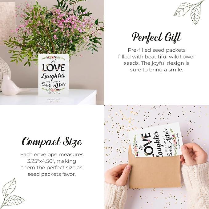 25 Wildflower Seed Packets - Wedding Favors for Guest - Wedding Decorations for Reception - Wild Flower Seeds Throw and Grow Perennial Annual Mix to Attract Pollinators Bees and Butterflies Non-GMO