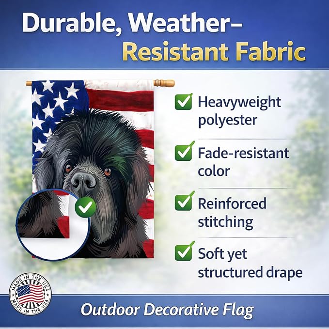 Caroline's Treasures CK6626CHF Newfoundland Dog American Flag House Flag Large Porch Sleeve Pole Decorative Outside Yard Banner Artwork Wall Hanging, Polyester, House Size, Multicolor