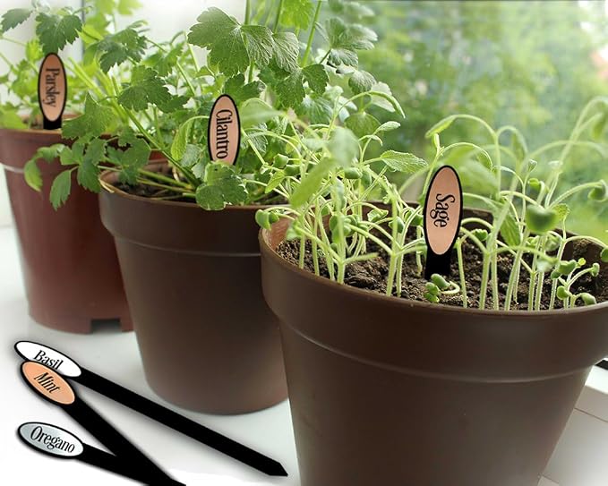 Herb Garden Stakes 08in Simple & Sleek 12/Set Engraved Flexibrass Acrylic Plant Markers Copper