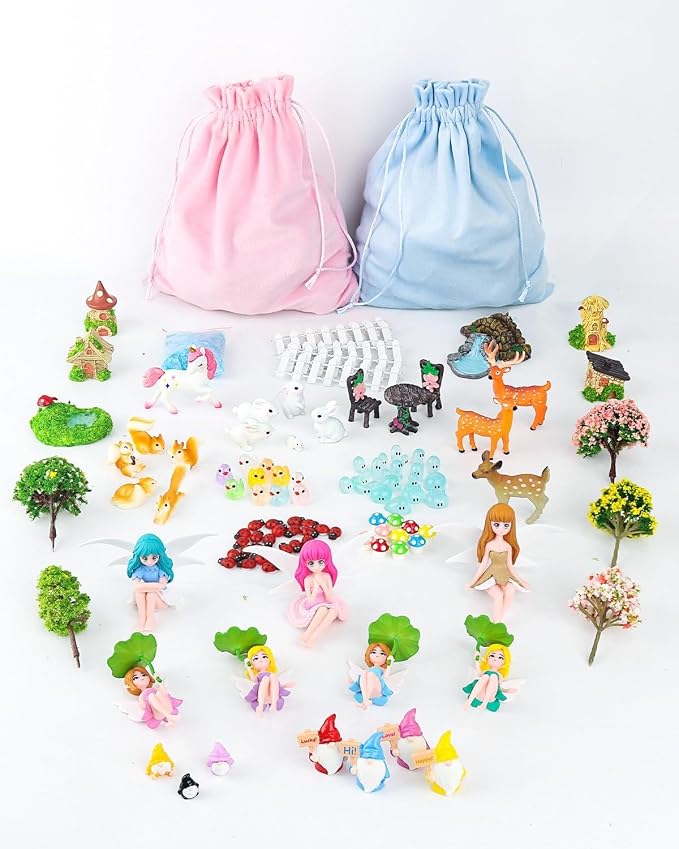 112PCS Fairy Garden Accessories Kit with 2 Gift Bags – Complete Miniature Fairy House & Accessories for DIY Indoor & Outdoor Terrarium, Planter & Garden Decor Gift